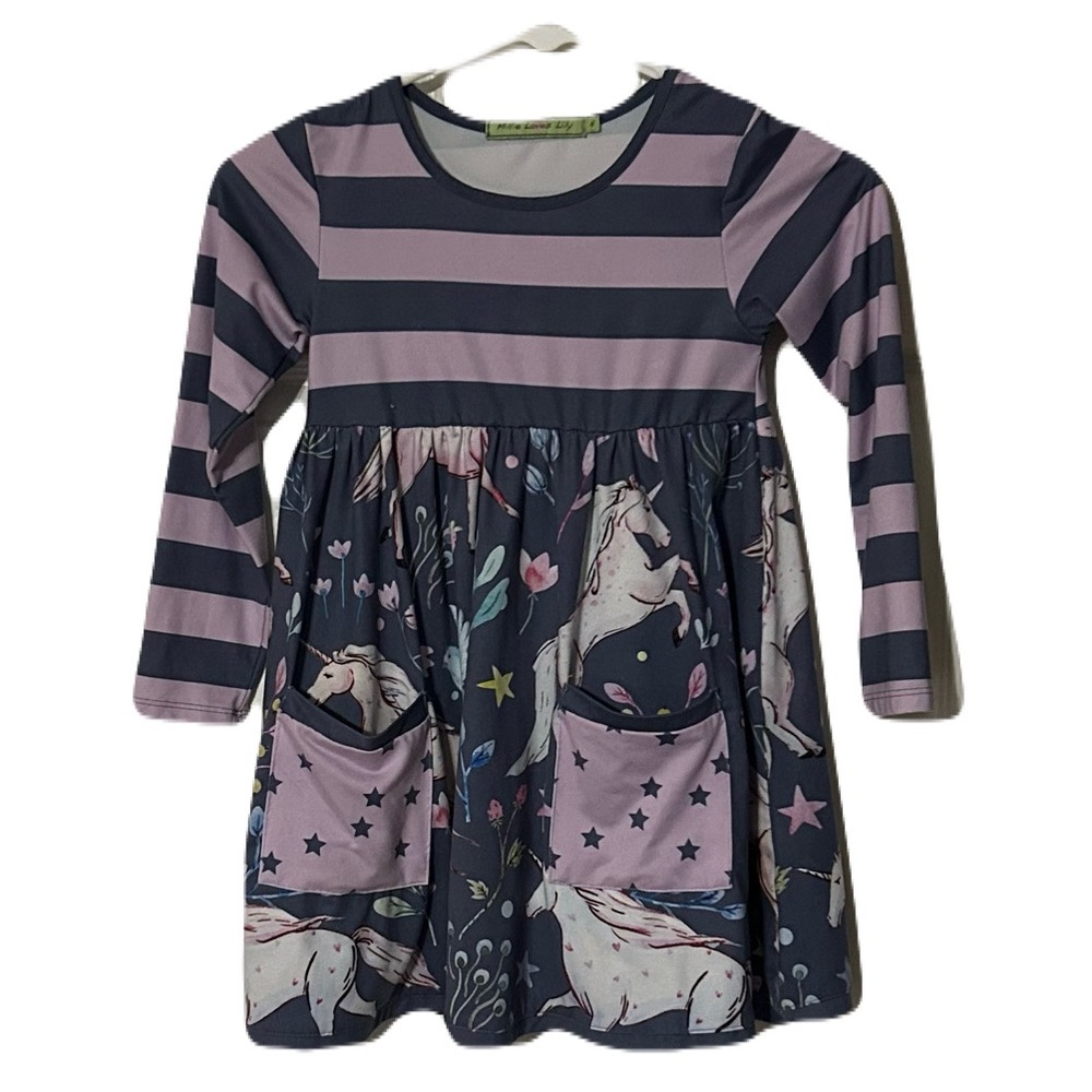 Striped Unicorn Dress with Pockets